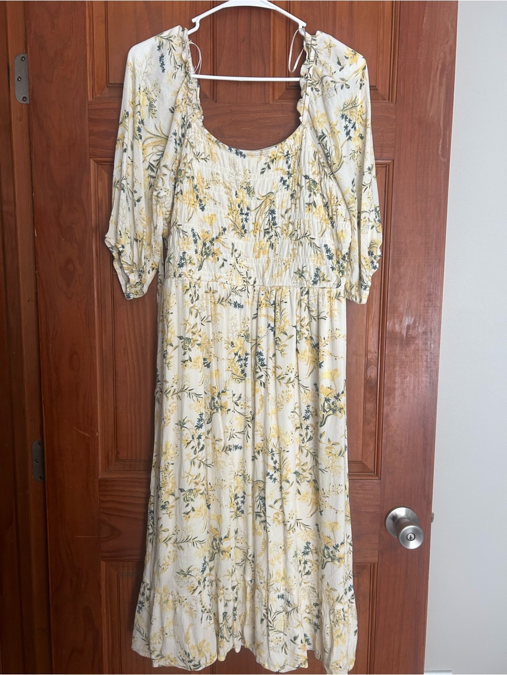 Lucky Brand Cream Midi Dress with Yellow Floral Print
